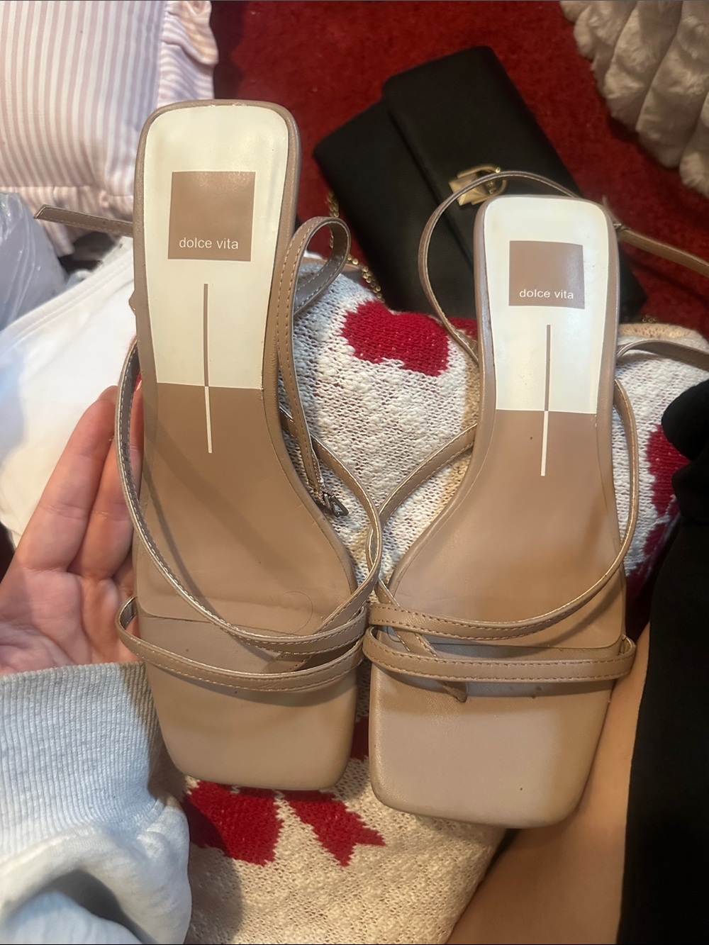 Dolce Vita Beige Strappy Square-Toe Heels